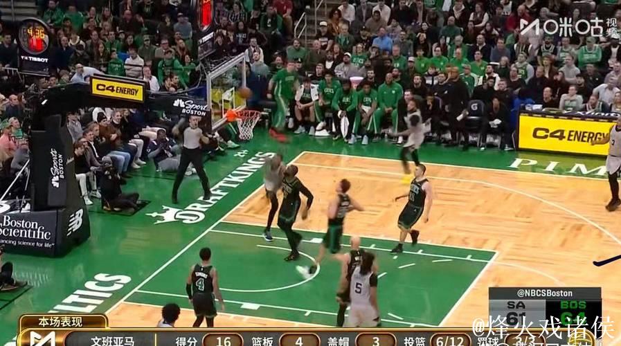 文班亚马21分布朗27分 马刺以100-95力克凯尔特人